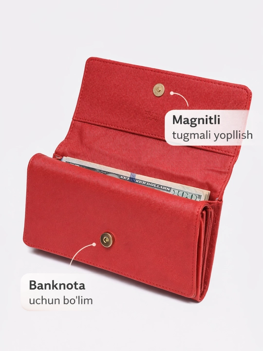 Ayollar hamyoni(kashelok) eko charm, kartalar bo‘limi, pul uchun keng bo‘lim, magnitli