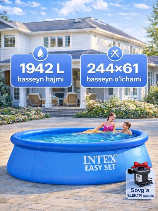 Puflanadigan basseyn Intex Easy set 244x61 o'lchamli,1942litr hajmli - 