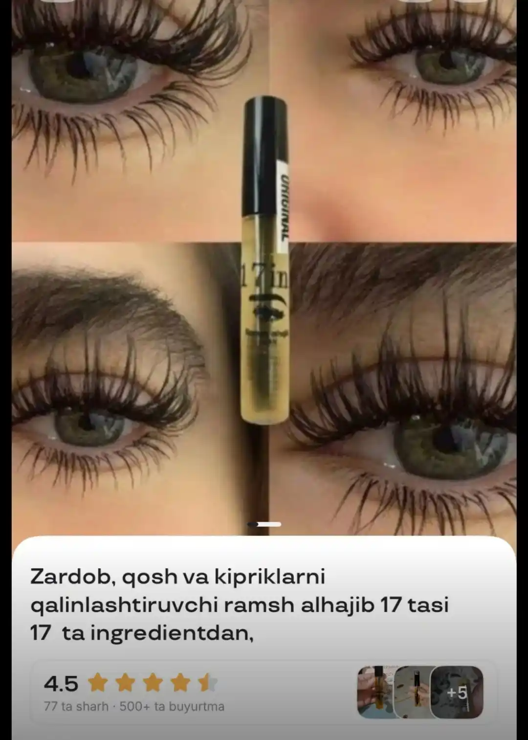 Zardob, qosh va kipriklarni qalinlashtiruvchi ramsh alhajib 17 tasi 17  ta ingredientdan