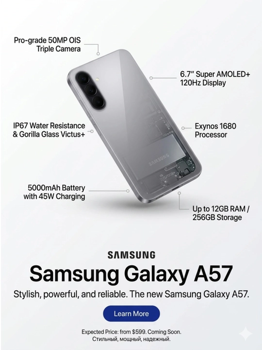 Samsung Galaxy A57 5G 8/128 gb 50MP, AMOLED, 120Hz, 1 год гарантии