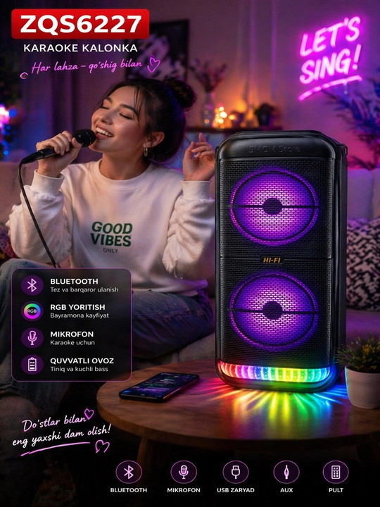 Bluetooth караоке-колонка (ZQS6166 / ZQS 6227) - 
