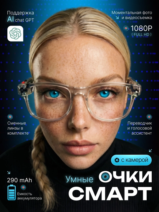 Смарт очки AIMB G2 с камерой, AI помощник и Bluetooth гарнитура - 