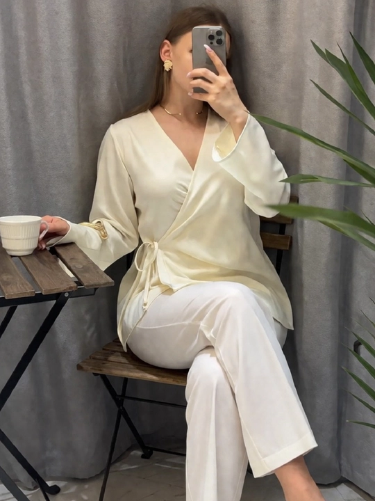 Bog‘ichli kimono ayollar uchun , Yengil kimono  S M L  Polyester