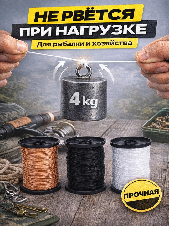 Kapron neylon ip mustahkam tikuv, baliq ovlash va xo‘jalik ishlari uchun