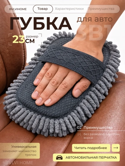 Мягкая губка для мытья автомобиля, микрофибра + губка, 4 цвета — ADRHOME-GUPKAMASHINIA-ХРОМ
