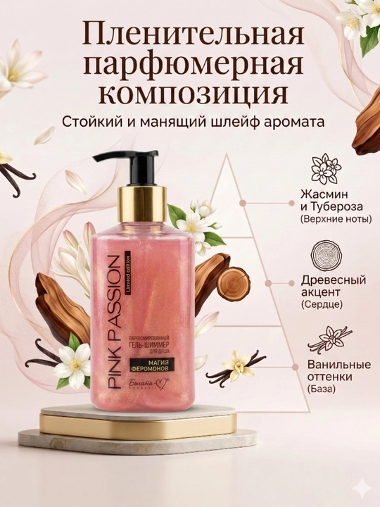 Гель-шиммер для душа Pink Passion магия феромонов, парфюмированный, 300 г, Белика-М