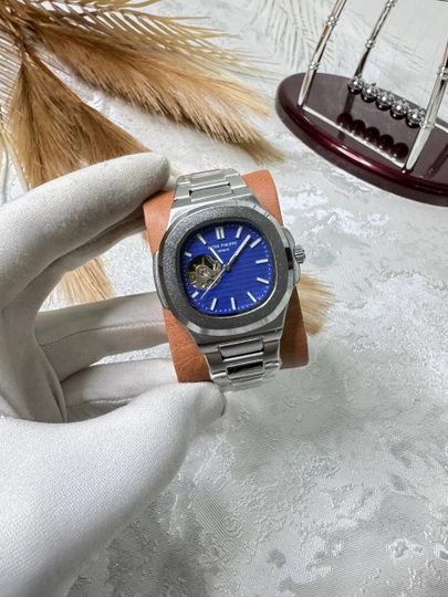 Мужские наручные часы Patek Philippe — классический дизайн, механический механизм — BRANDLU-PATEKGENEVMEXTEM-СИНИЙ