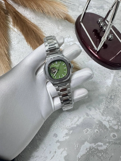 Мужские наручные часы Patek Philippe — классический дизайн, механический механизм — BRANDLU-PATEKGENEVMEXTEM-ЗЕЛЕН