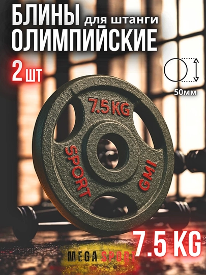 Штанги 2,5 - 5 - 7,5 - 10 кг, 2 штуки, отверстия 2,5 и 50 мм, олимпийского типа