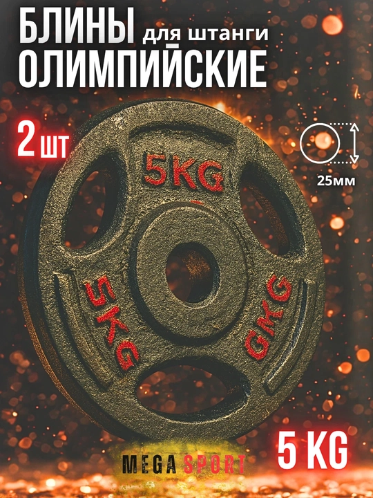 Штанги 2,5 - 5 - 7,5 - 10 кг, 2 штуки, отверстия 2,5 и 50 мм, олимпийского типа