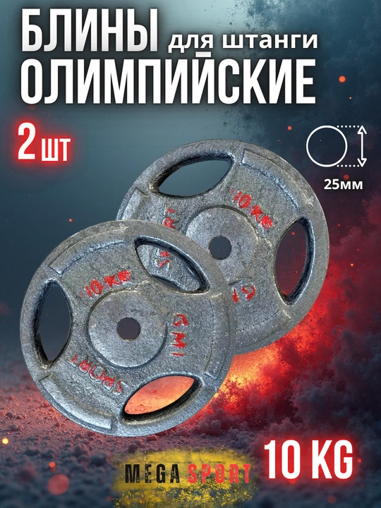 Штанги 2,5 - 5 - 7,5 - 10 кг, 2 штуки, отверстия 2,5 и 50 мм, олимпийского типа - 
