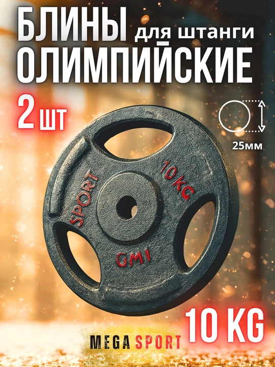 Штанги 2,5 - 5 - 7,5 - 10 кг, 2 штуки, отверстия 2,5 и 50 мм, олимпийского типа