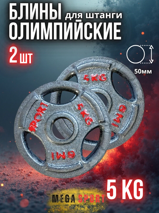 Штанги 2,5 - 5 - 7,5 - 10 кг, 2 штуки, отверстия 2,5 и 50 мм, олимпийского типа - 