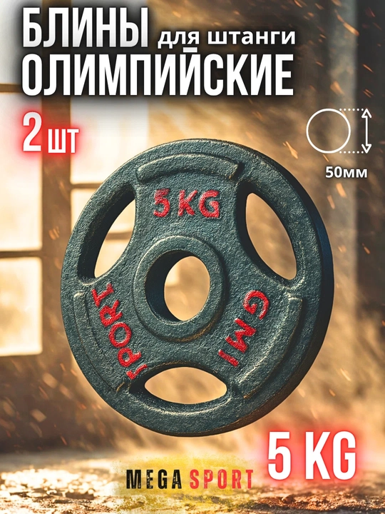 Штанги 2,5 - 5 - 7,5 - 10 кг, 2 штуки, отверстия 2,5 и 50 мм, олимпийского типа