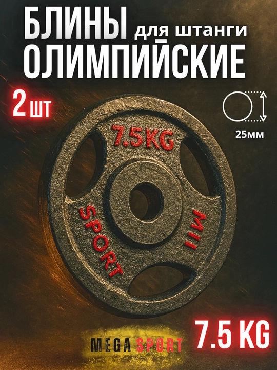 Штанги 2,5 - 5 - 7,5 - 10 кг, 2 штуки, отверстия 2,5 и 50 мм, олимпийского типа