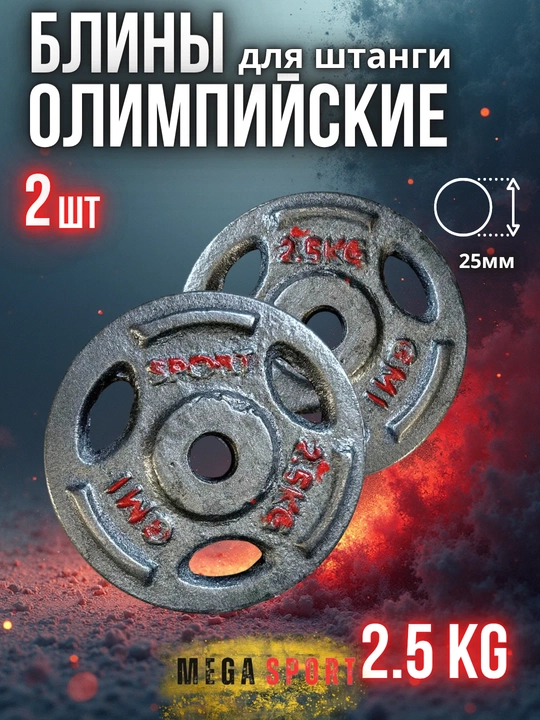 Штанги 2,5 - 5 - 7,5 - 10 кг, 2 штуки, отверстия 2,5 и 50 мм, олимпийского типа - 