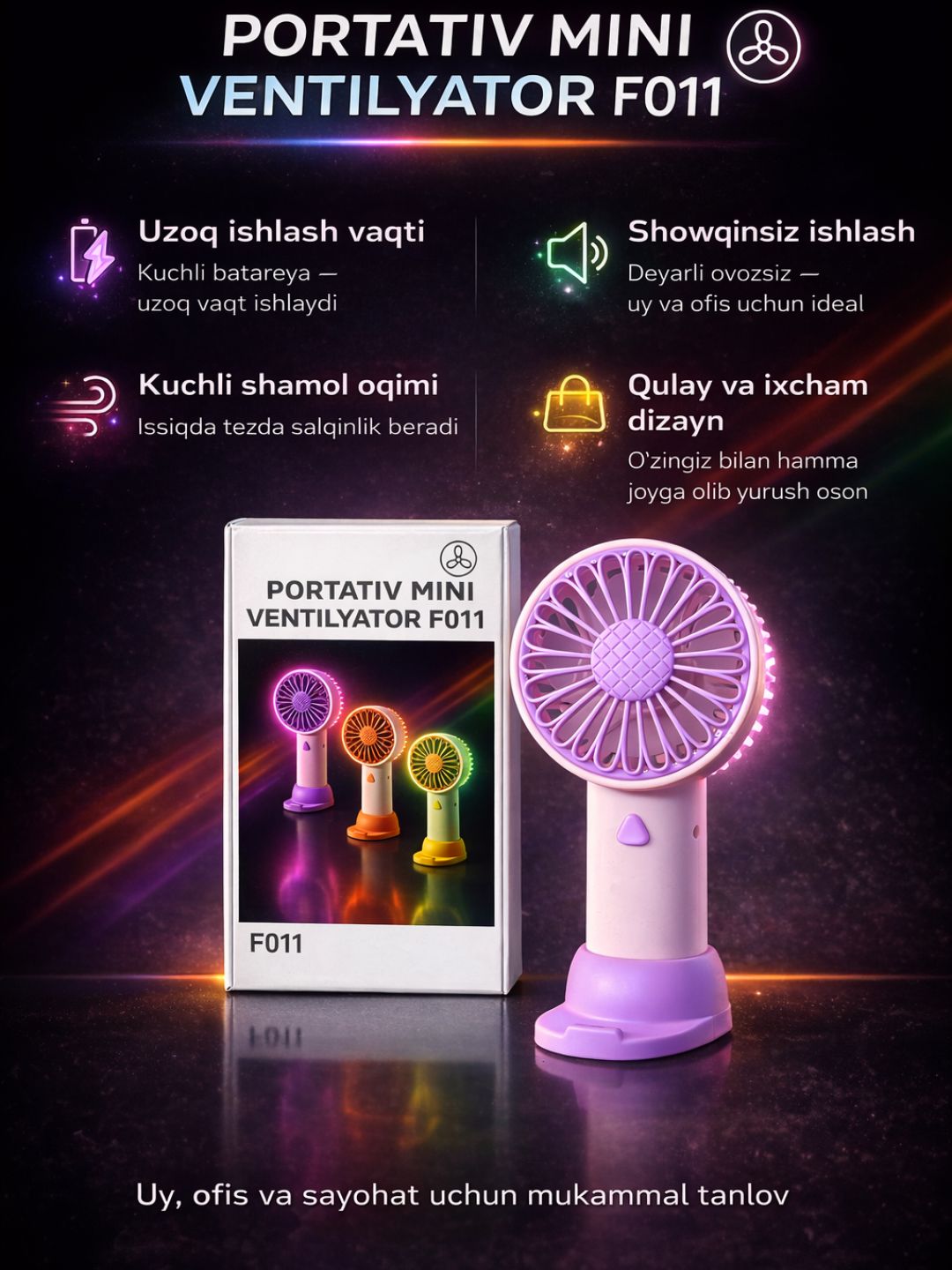 Qo‘l mini ventilyatori USB portativ stol usti uchun ixcham va jim ishlaydi yoz uchun ideal