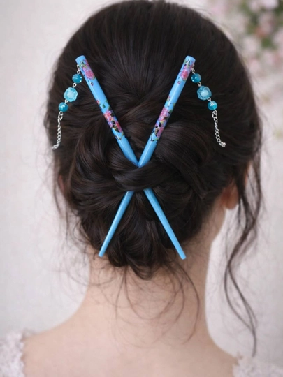 Заколка для волос, китайские палочки для волос, 2 шт — HAIRBYT-KITAYSKIEPALOCHKI-ГОЛУБ