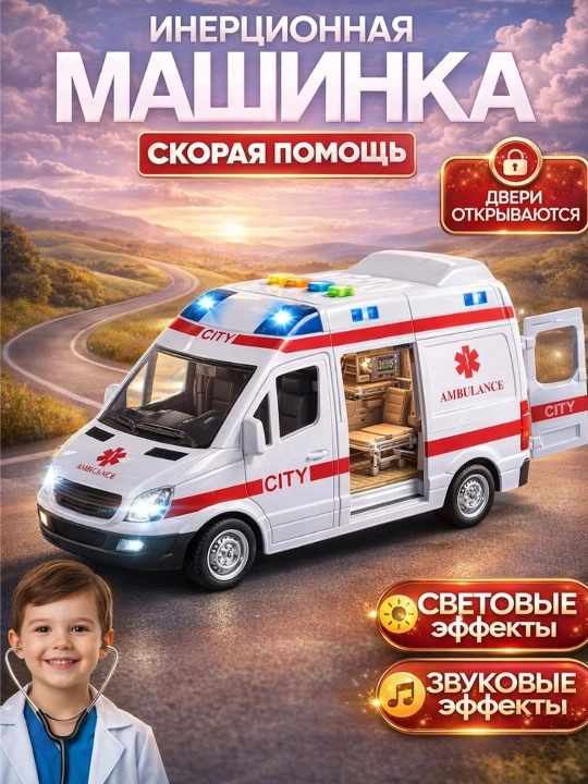 Набор игрушечных служебных машинок для детей 1:16, со световыми и звуковыми эффектами - 