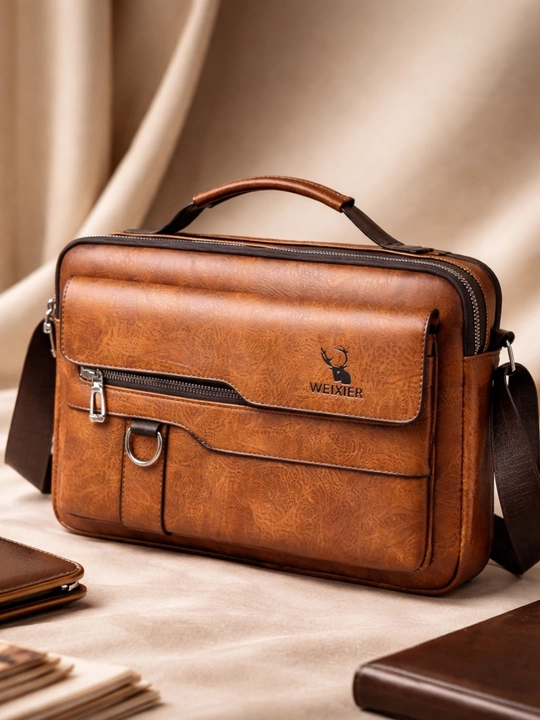 Подарочный набор: мужской кожаный портфель Sac Prof Cuir и наручные часы в комплекте