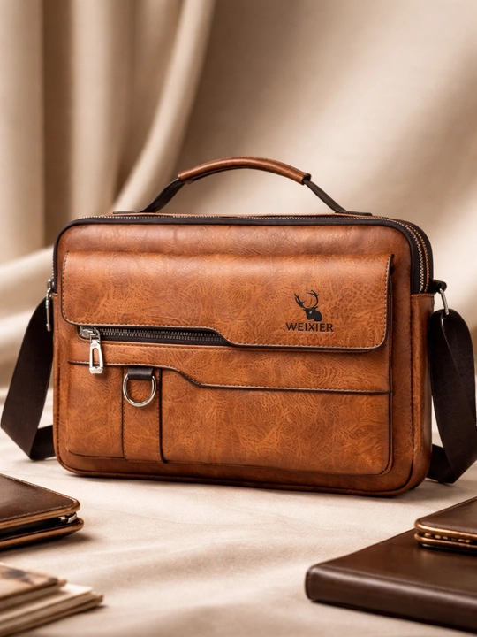 Подарочный набор: мужской кожаный портфель Sac Prof Cuir и наручные часы в комплекте