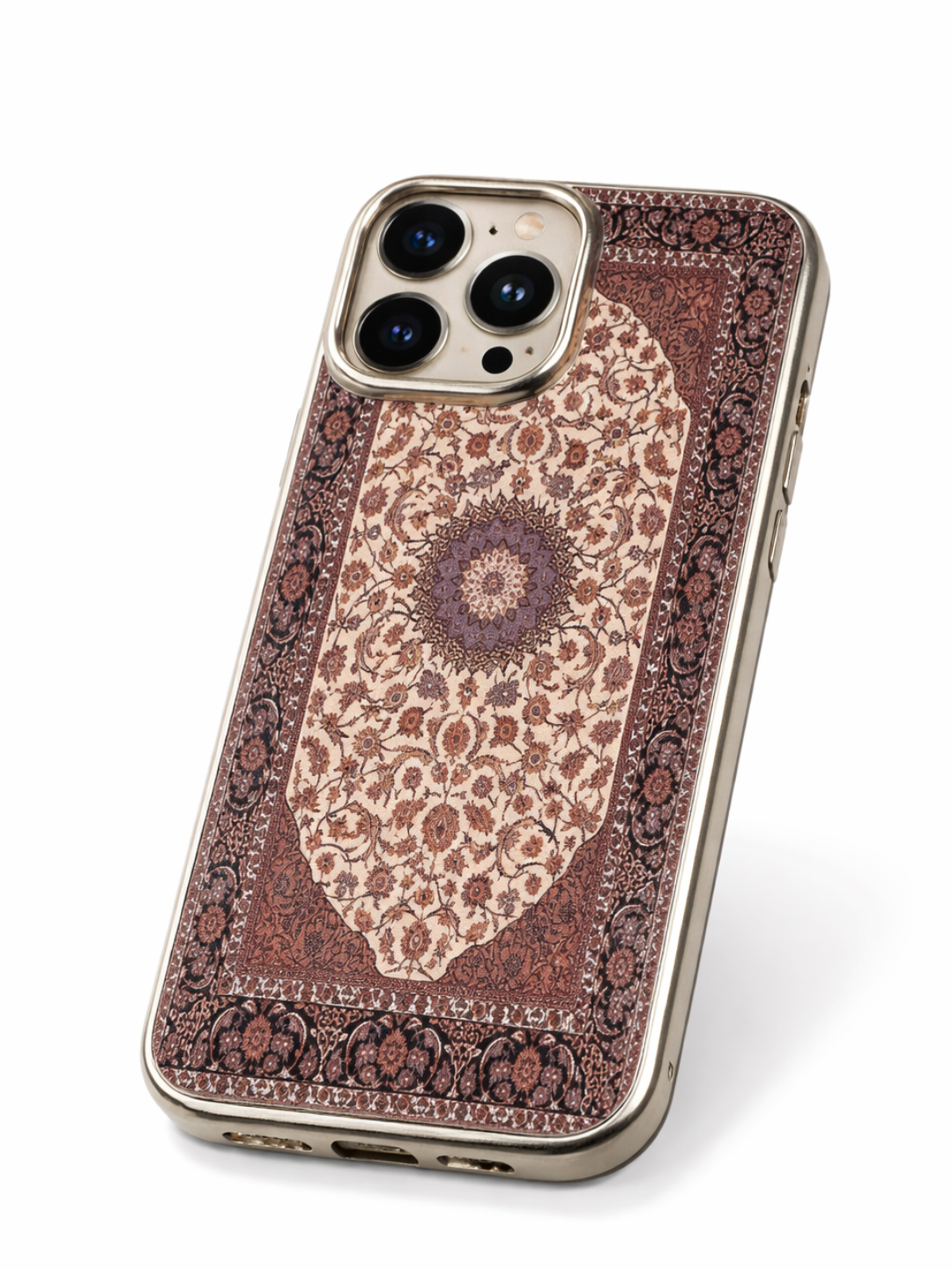 IPhone 14 Pro Max uchun g‘ilof, gilamsimon dizaynda, charmdan