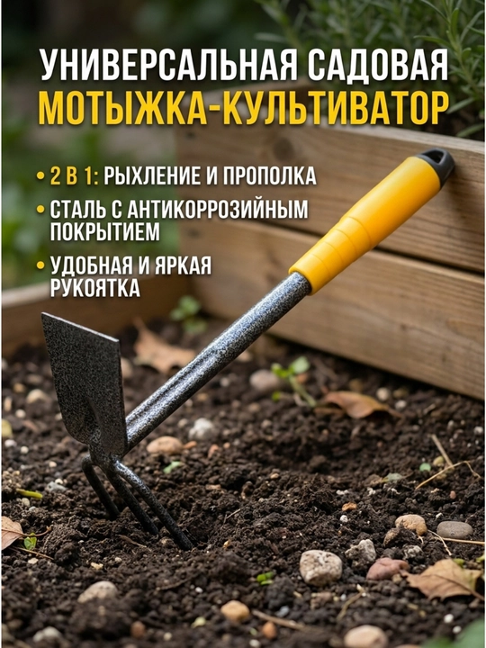 Универсальная садовая мотыжка-культиватор, для рыхления почвы и прополки сорняков в саду - 