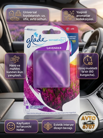 Освежитель воздуха Glade ароматизатор, приятный аромат для дома и авто — AVT6707-GLADE-ФИОЛЕТ