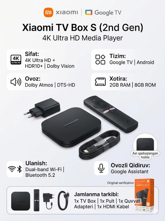 Xiaomi Mi TV Box S 2-avlod 4K Android TV Media - 