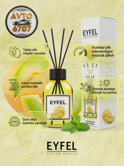 Аромадиффузор для дома Eyfel 55 мл, парфюм для комнаты с палочками, 7 ароматов — AVT6707-0038-ЖЕЛТ
