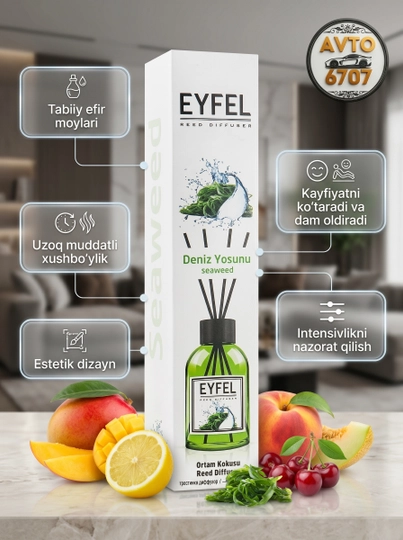 Аромадиффузор для дома Eyfel 55 мл, парфюм для комнаты с палочками, 7 ароматов — AVT6707-0038-ЗЕЛЕН