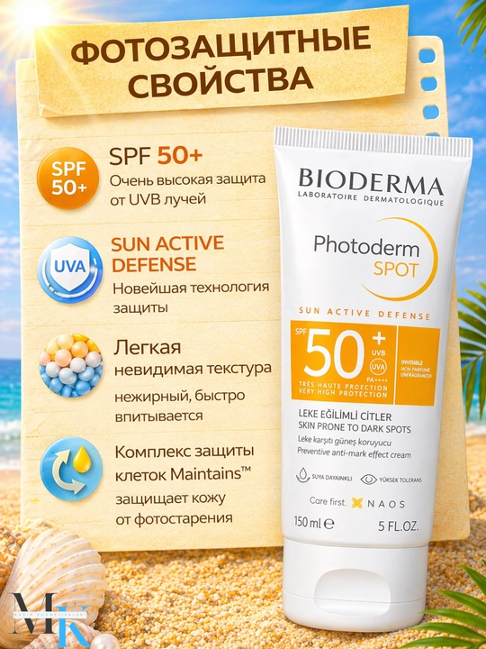 Крем SPF 50+ Bioderma Photoderm Spot, защита от солнца и предотвращение пигментных пятен