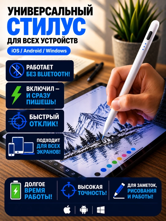 Planshet va smartfon uchun universal stilus, Type-C, 10 soatgacha ishlash - 