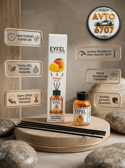Аромадиффузор для дома Eyfel 120 мл, парфюм для комнаты с палочками, 7 ароматов — AVT6707-0039-МАНГО