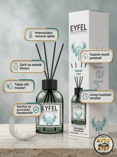 Аромадиффузор для дома Eyfel 120 мл, парфюм для комнаты с палочками, 7 ароматов — AVT6707-0039-ГОЛУБ