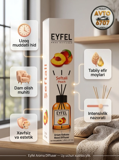 Аромадиффузор для дома Eyfel 120 мл, парфюм для комнаты с палочками, 7 ароматов — AVT6707-0039-ПРОЗР