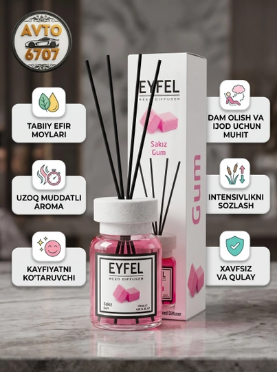 Аромадиффузор для дома Eyfel 120 мл, парфюм для комнаты с палочками, 7 ароматов — AVT6707-0039-КОНФЕТН