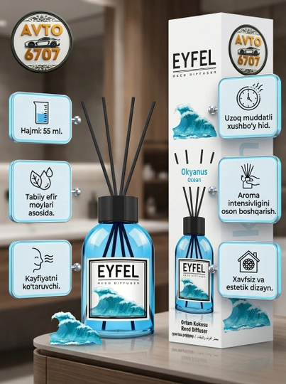 Аромадиффузор для дома Eyfel 120 мл, парфюм для комнаты с палочками, 7 ароматов — AVT6707-0039-МОРСК