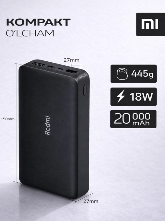 Redmi Power Bank 20000 мАч быстрая зарядка 18 Вт - 