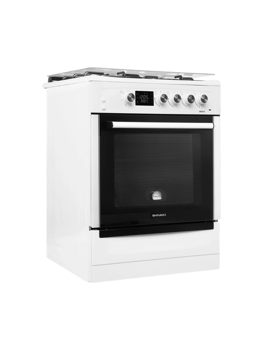 Gaz plita Shivaki 6403 E KP oq rang, 4 konforka, elektr pech, zamonaviy dizayn