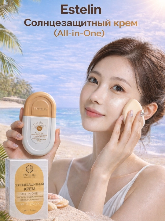 Yuz uchun Estelin Sunscreen SPF 70/SPF 50 PA+++ quyoshdan himoyalovchi kremi, UVA va UVB nurlaridan himoya qiladi