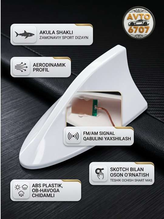 Akula antenna avtomobil tomi uchun, radio signal kuchaytirgichli universal plavnik