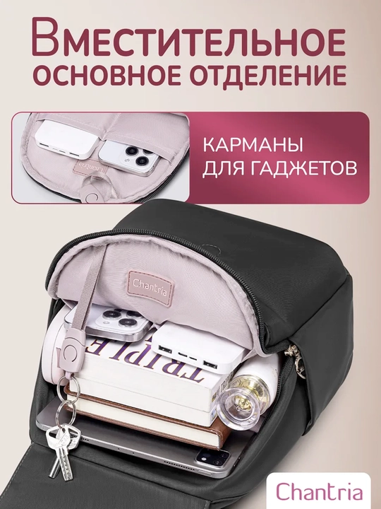 Chantria ayollar ryukzagi, shaharbop, noutbuk uchun mo‘ljallangan, suv o‘tkazmaydigan, sig‘imli sumka