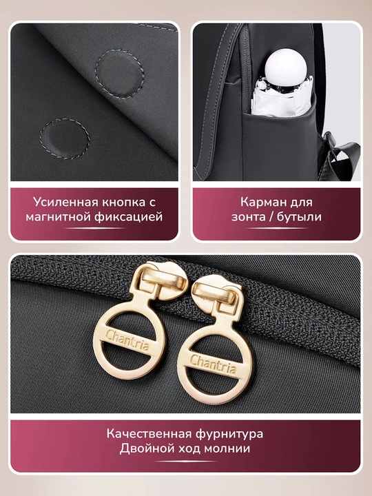 Chantria ayollar ryukzagi, shaharbop, noutbuk uchun mo‘ljallangan, suv o‘tkazmaydigan, sig‘imli sumka