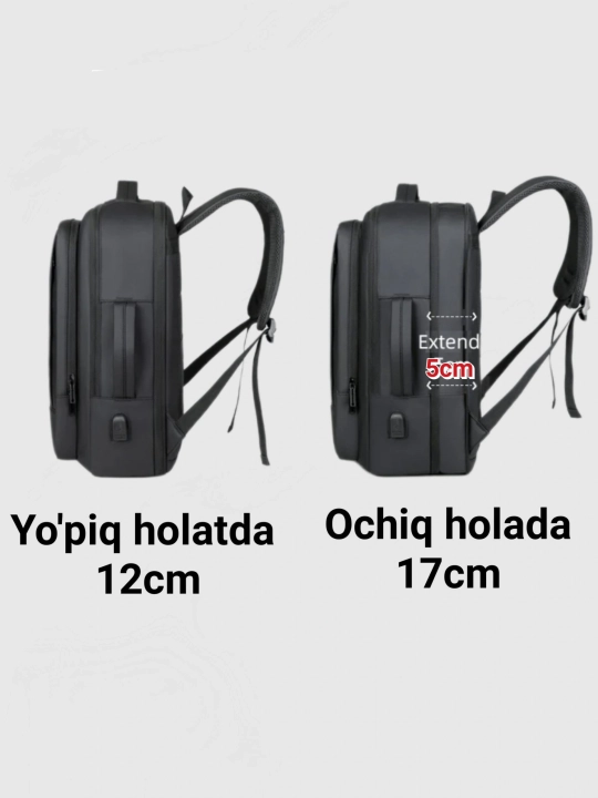 Universal sumka-ryukzak transformer, 5 sm ga kengayadigan kenglik, noutbuk uchun, USB port