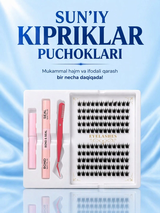 3D effektli ulama kirpiklar, 3 tasi 1 da toʻplam, individual kirpik kengaytmalari - 