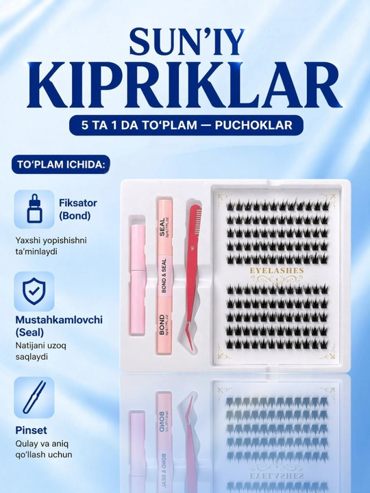 3D effektli ulama kirpiklar, 3 tasi 1 da toʻplam, individual kirpik kengaytmalari