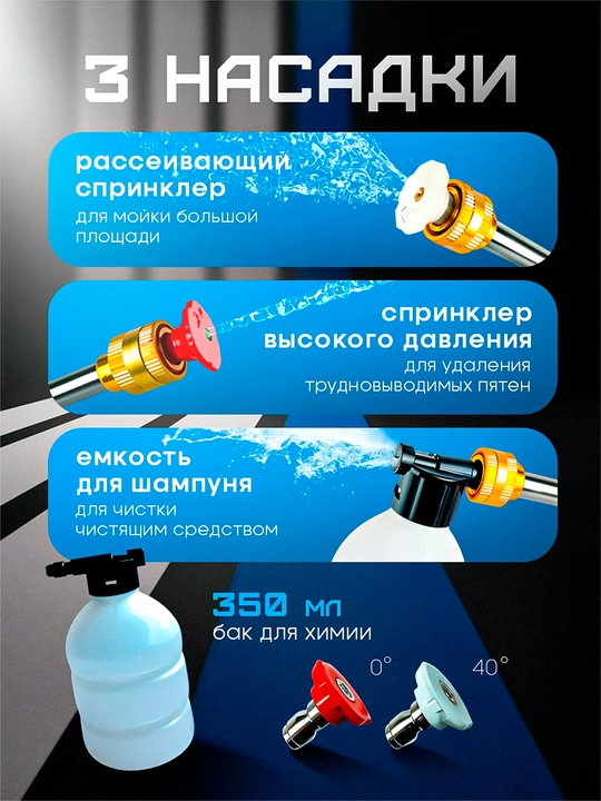 Автомойка, 2 аккумулятора и пенообразователем для дачи беспроводная