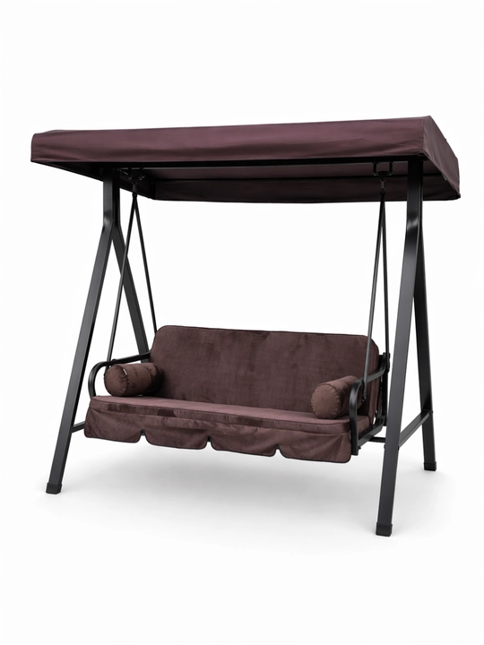 Садовые качели 3-местные с навесом и мягким сиденьем-беседка - 