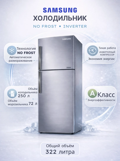 Холодильник Samsung RT32FAJBDSA, 322 литра, INVERTER, No Frost — IDSOL-SAMSUNGRT32FAJBDSA-СЕРЕБРН